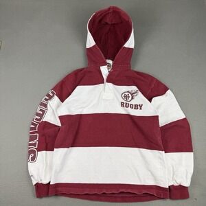Vintage Barbarian  Rugby Shirt S  Red White Titans Hooded 90s Rowing Preppy